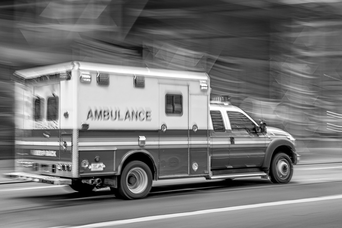 ambulance on emergency car in motion blur